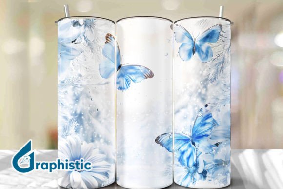 Blue Floral Butterfly Tumbler Wrap 22 Graphics & Backgrounds