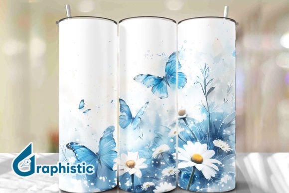 Blue Floral Butterfly Tumbler Wrap 25 Graphics & Backgrounds