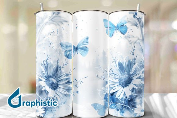 Blue Floral Butterfly Tumbler Wrap 31 Graphics & Backgrounds