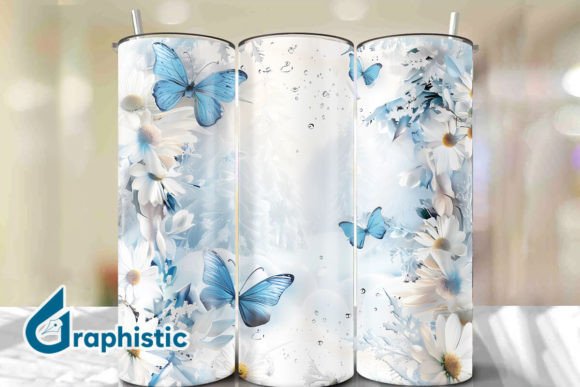 Blue Floral Butterfly Tumbler Wrap 32
