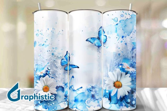 Blue Floral Butterfly Tumbler Wrap 33 Graphics & Backgrounds