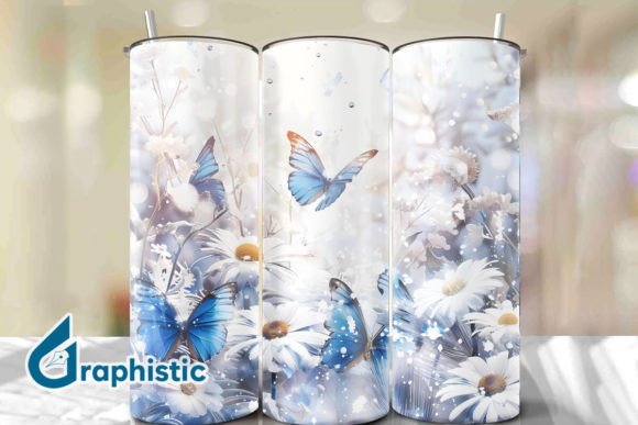 Blue Floral Butterfly Tumbler Wrap 35 Graphics & Backgrounds