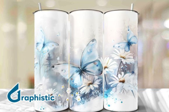 Blue Floral Butterfly Tumbler Wrap 36 Graphics & Backgrounds