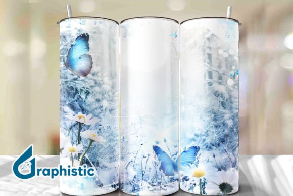 Blue Floral Butterfly Tumbler Wrap 37 Graphics & Backgrounds