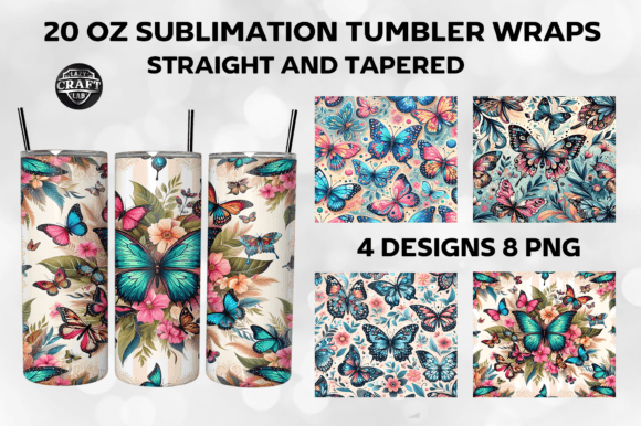 Butterfly Tumbler Wrap 20oz Skinny PNG Graphics