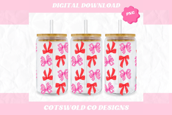 Coquette Bows 16oz Cup Wrap PNG: Graphics & Illustrations