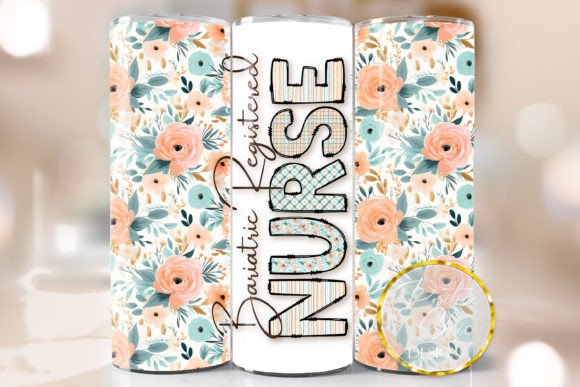 Floral Bariatric Nurse Tumbler Wrap PNG