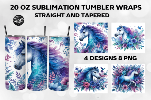 Horse with Floral Tumbler Wrap 20oz PNG: Graphics for Tumbler Wraps