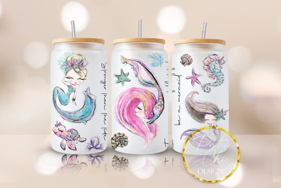 Mermaids 16 Oz Libby Glass Tumbler Wrap: Graphics for Crafts-Driven Branding