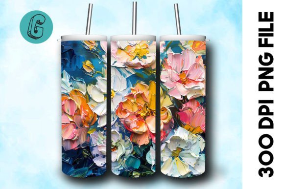 Oil Paint Pretty Flowers Tumbler Wrap 40 Graphics & Backgrounds