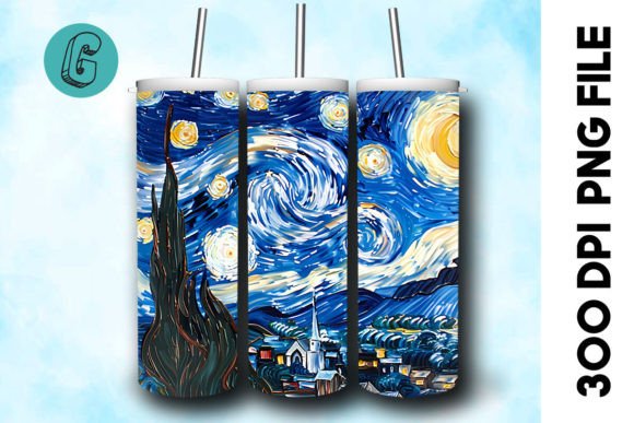 Oil Paint Starry Night Tumbler Wrap 29 Graphics & Backgrounds