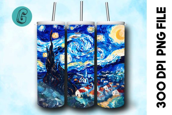 Oil Paint Starry Night Tumbler Wrap 35 Graphics & Backgrounds