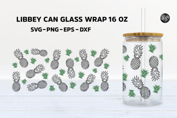 Pineapple Libbey Can Glass Wrap 16oz SVG: Graphics for Tumbler Wraps