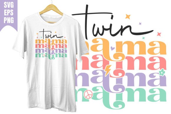 Twin Mama Love SVG: Retro Groovy Graphics for T-Shirt Designs